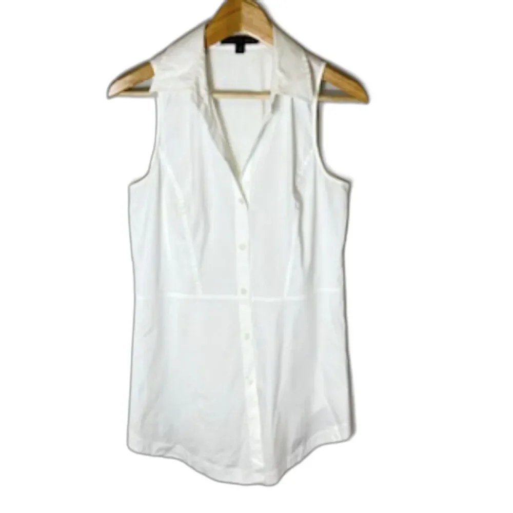 Lafayette 148 Women's White Cotton Sleeveless Fit & Flare Button Up Shirt Size 6 - Picture 3 of 11